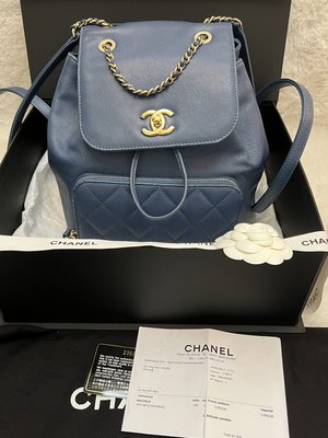 （已售）8.2成新  Chanel 雙肩背包 後背包 藍色