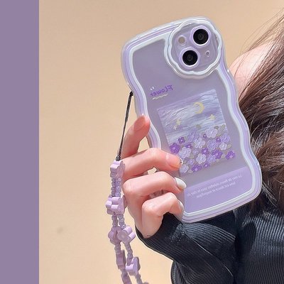 紫色花朵適用iphone13pro max蘋果12手機殼11鏈條xr女x油畫14plusY3225