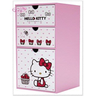 ♥小公主日本精品♥ Hello KITTY 直式三抽置物盒 木製收納櫃