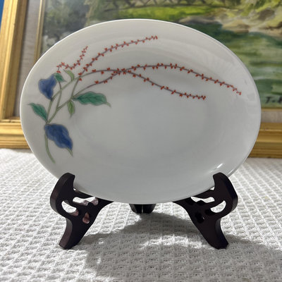 zwx 日本深川制瓷皇室御用深川制盤子，深川制橢圓盤水引草花卉橢圓盤