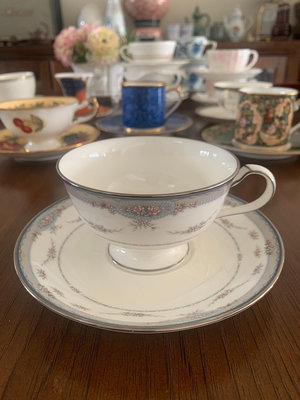 【日本中古】則武 Noritake 骨瓷 咖啡杯碟 銀邊設計