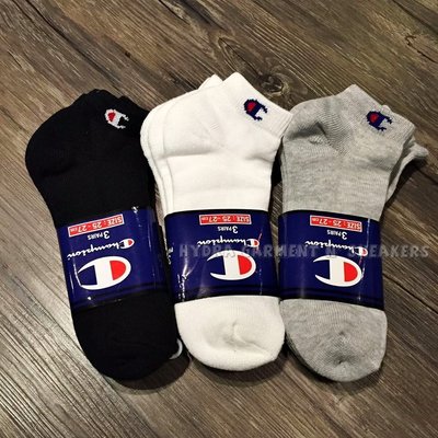 【 HYDRA】全新正品 Champion 踝襪 短襪 運動 日本 黑 白 灰 三雙一組 提花Logo Basic 冠軍