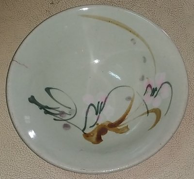 早期老碗盤 胭脂紅 花卉 小碗公。。直徑15cm