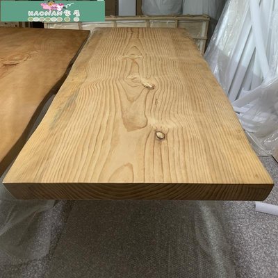 【熱賣精選】原木定制純實木板材桌面板整張自然邊榆木桌板松木吧臺面木板定做