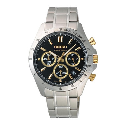 【金台鐘錶】SEIKO 精工 防水100米 不鏽鋼錶帶 SBTR015 (附原廠盒)三眼計時男錶 (黑X玫瑰金) 40mm