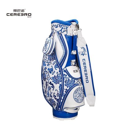【熱賣精選】cerebro/斯巴諾 中國風女款鏡面PU球桿袋3D刺繡青花瓷高爾夫球包