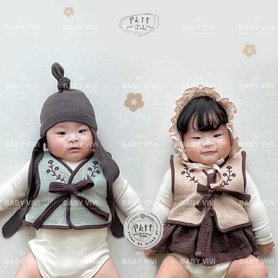 (男寶寶款）預購。22春款。韓國ikii 重工刺繡幼童韓國傳統韓服包屁衣3件組（2201110719/720）