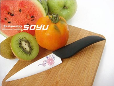 《電氣男》SOYU 料理大師和風花草系列彩釉陶磁刀【粉嫩菊】4吋