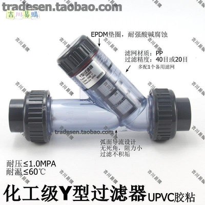 【吉川易購】PVC-U過濾器 塑料透明過濾器 UPVC管道過濾器  Y型過濾器