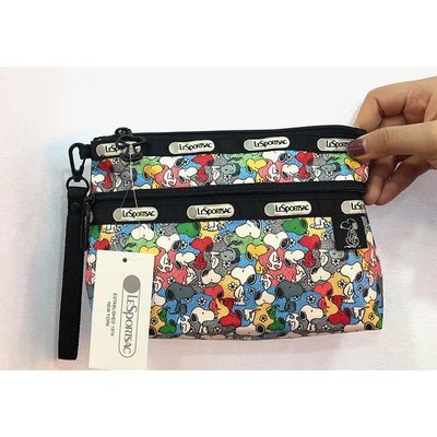 ╭＊全新現貨＊╯LeSportsac x Snoopy彩色史努比 7105雙層拉鏈手繩手拿包化妝包 零錢包 收納包鑰匙包