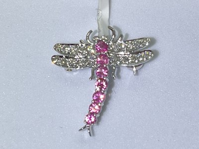 【益成當鋪】兩用款 白K金鑽石粉紅藍寶石蜻蜓造型別針 胸針 吊墜 顏色好 火光好 很精緻