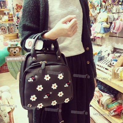 【Wenwens】日本帶回 迪士尼樂園限定 米妮 花朵 後背包 側背 手提包 肩背包 黑色 小花朵下標區 (單款售價)