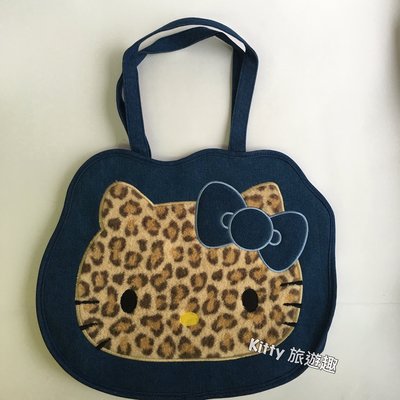 [Kitty 旅遊趣] Hello Kitty 帆布手提袋 凱蒂貓 豹紋 帆布袋 造型提袋 帆布提袋 側背袋 藍色