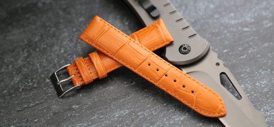 高質感16mm18mm 20mm 22mm替代ck armani等原廠抗過敏皮底皮面橘棕色錶帶壓鱷魚皮紋