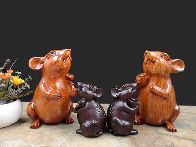 黑檀木迷你老鼠實木如意鼠擺件十二生肖動物擺件木質工藝禮品
