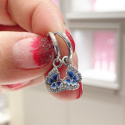 Pandora潘多拉925銀藍色蝴蝶環形耳環290778C01圣誕情侶禮物女友