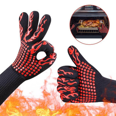 工廠新款耐高溫800度硅膠燒烤烤箱微波爐隔熱防燙高溫防護手套