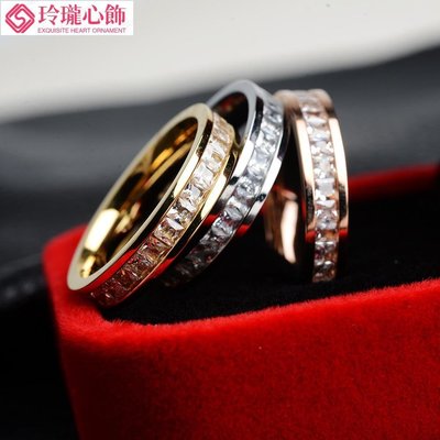 時尚飾品情侶鑽石戒指鈦鋼鍍金水晶鋯石戒指不銹鋼戒指-玲瓏心飾