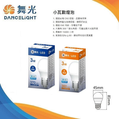 台北市樂利照明 舞光 3W 迷你型LED燈泡 高亮度 白光/黃光 E27燈座 無藍光 全電壓 CNS