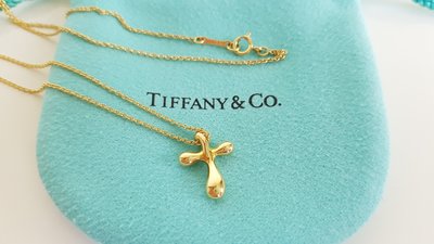 TIFFANY &amp; CO. 蒂芬妮 750，18K黃金 ，經典款 十字架項鍊 ， 保證真品 超級特價便宜賣