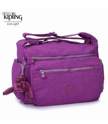 Kipling 猴子包 K19941 亮麗紫 多夾層拉鍊款輕量斜背包肩背包 大容量 旅遊 防水 限時優惠