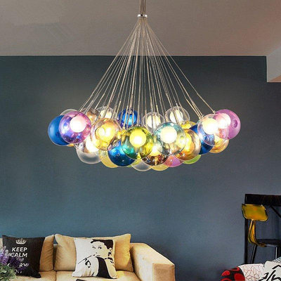 2020 北歐玻璃球吊燈現代簡約服裝店創意彩色雙層玻璃球吊燈