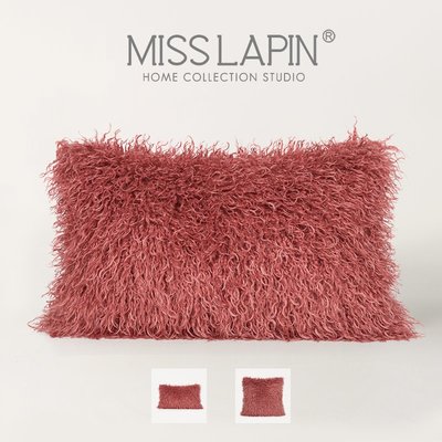 瀾品現代簡約紅色灘羊毛抱枕輕奢樣板間臥室客廳沙發人造皮草靠枕~特價