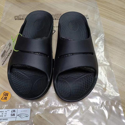 韓國ooFOS夏季運動恢復男女拖鞋 舒適厚底一字拖 沙灘拖鞋 黑色 37-43
