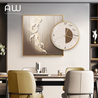 特賣-現代輕奢餐廳裝飾畫時鐘2022新款鐘表飯廳高級感掛畫高檔抽象壁畫