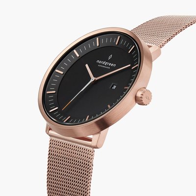 [全新] 女錶nordgreen源自丹麥ChristophxPhilosopher哲學家 36mm 黑錶盤-網格鈦鋼錶帶