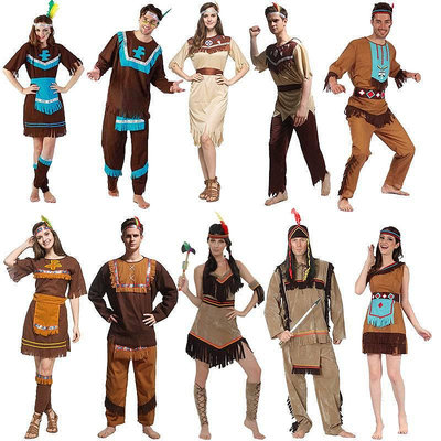 熱賣 成人印第安服裝萬聖節角色扮演土著衣服cosplay 男女野人酋長服飾