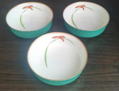 日本 香蘭社 綠色飯碗 杯子 蝴蝶杯子 白色藍花菊花杯子藍花