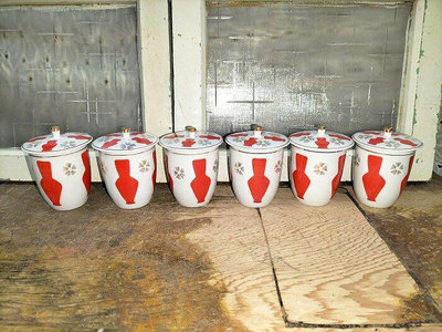 庄腳柑仔店~早期大同磁器葫蘆茶杯組六杯含蓋~尺寸:口徑6*高7.5公分