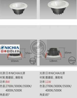 日本 NICHIA 內縮極深凹 孔10.5cm 8.5cm 防眩光崁燈 12W 可改可調光☀MoMi高亮度LED台灣製☀