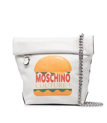 【折扣預購】22秋冬正品Moschino logo 漢堡 白色 紙袋包 肩背包 銀鍊包