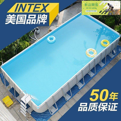 【現貨】intex游泳池 超大型 免充氣 支架泳池 兒童成人 圓形 長方形 家用 加厚 戶外別墅 小孩 戲水池 泳池 釣