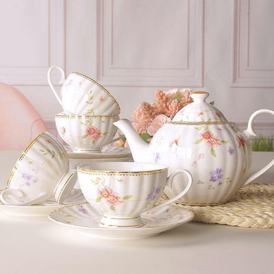陶瓷歐式咖啡茶具茶杯套裝 輕奢簡約家用英式下午茶杯碟 陶瓷茶壺 紅茶杯壺茶具組