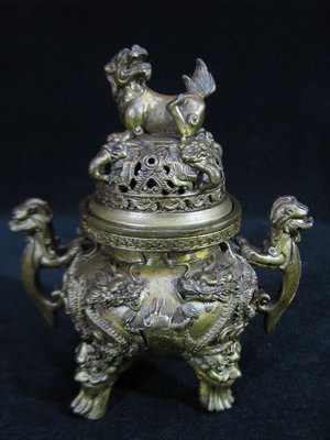[銀九藝] 早期銅器 銅雕 雙龍搶珠 淨香爐 銅爐