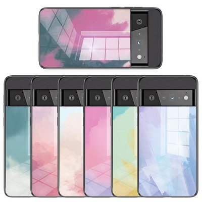 適用谷歌Pixel 7手機殼水彩玻璃6A全包Pixel 6PRO手機保護套 彩色玻璃殼-極巧