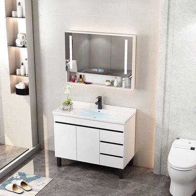 實木浴室柜組合現代簡約衛生間洗手洗臉盆柜一體柜含鏡柜送貨上樓 自行安裝