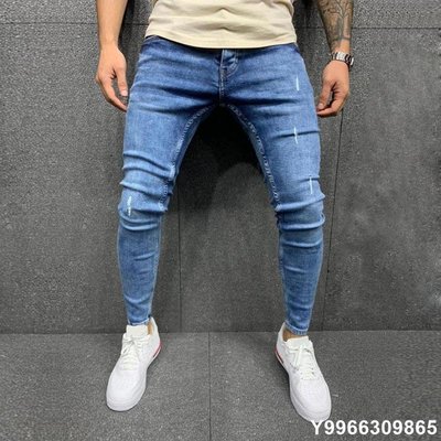 新款歐美男士高質量磨爛緊身小腳牛仔褲男 skinny jeans 8837
