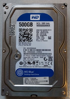 WD藍標 SATA3 500GB WD5000AAKX 3.5吋 桌機硬碟檢測無壞軌拆機二手良品