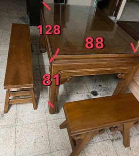 『力興二手家具買賣 』►中國式飯桌椅(板凳2大2小)◄-仿古家具-實木家具-二手家具 -花梨家具買賣