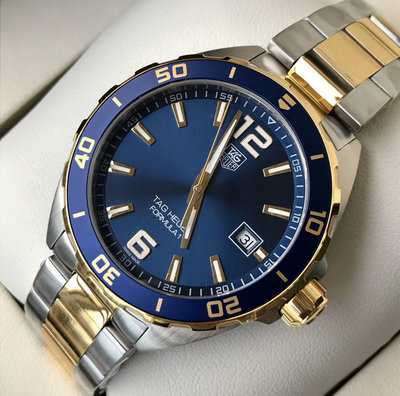 TAG HEUER Formula 1 藍色面錶盤 金色配銀色不鏽鋼錶帶 男士 石英手錶 WAZ1120.BB0879