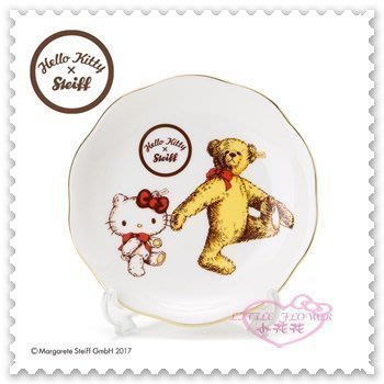 ♥小花花日本精品♥ Hello Kitty x Steiff 聯名合作 陶瓷盤 陶瓷盤 水果盤 日本製 11800804