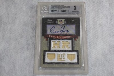 1/1 Evan Longoria~2009 Topps Sterling~五球棒簽名~鑑定卡~限量ONE OF ONE