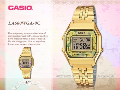 CASIO 卡西歐手錶專賣店 國隆 LA680WGA-9C 電子女錶 不鏽鋼錶帶 玫瑰花圖樣 防水 碼錶功能 全自動月曆 LA680WGA