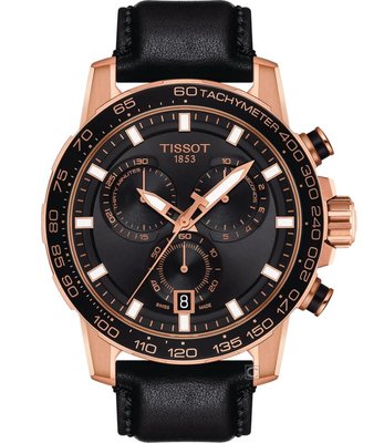 TISSOT SUPERSPORT  競速賽車運動時尚錶  錶面45.5mm玫瑰金色 皮帶石英錶