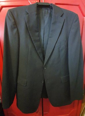 【strellson】黑色細條紋羊毛(100%)西裝外套 48號
