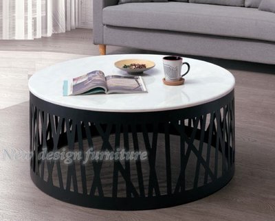【N D Furniture】台南在地家具-工業風黑砂造型鐵腳人造石面96cm大圓几/石面茶几WB
